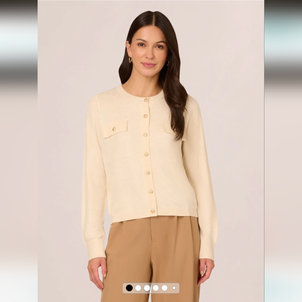 Adrianna Papell Cream Button Front Cardigan Sweater w/ Chest Pockets- L